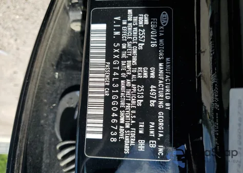 2016 Kia Optima Lx z USA, uszkodzony, nr VIN 5XXGT4L31GG046738